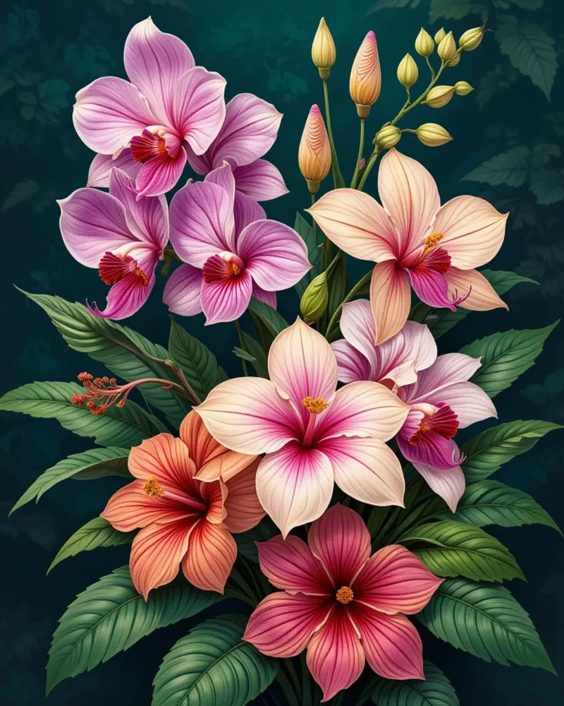 Tropische orchidee en hibiscus symfonie hahnemühle van Artistic-shop