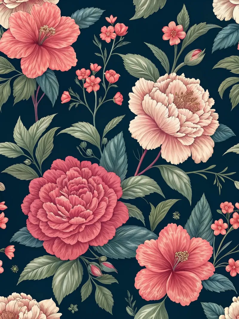 Vivid Peony Bloom Pattern canvas with Floater frame by Artistic-shop