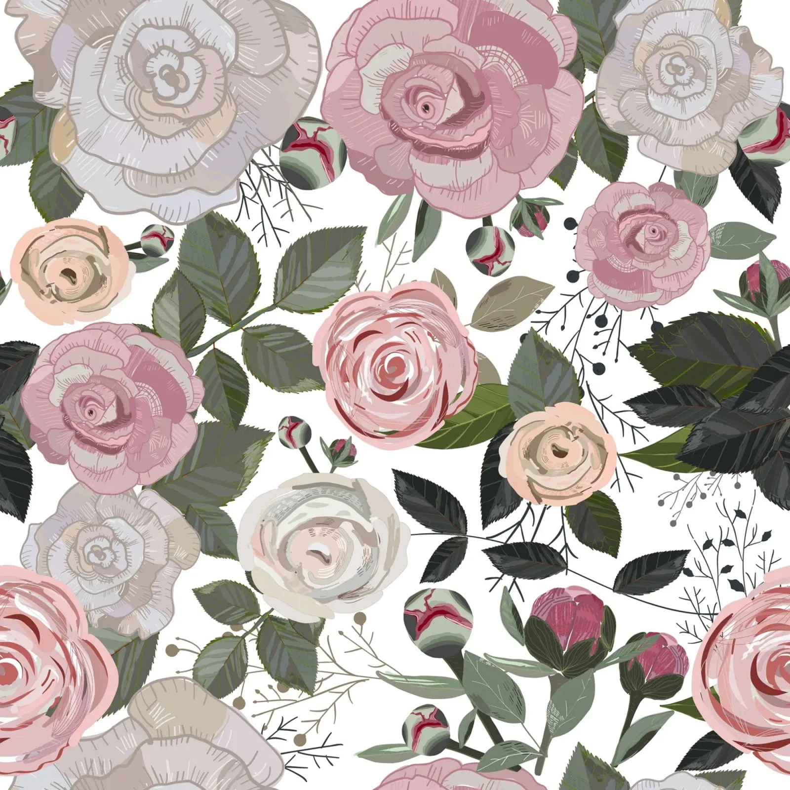 Roses and peonies canvas by gulsengunel