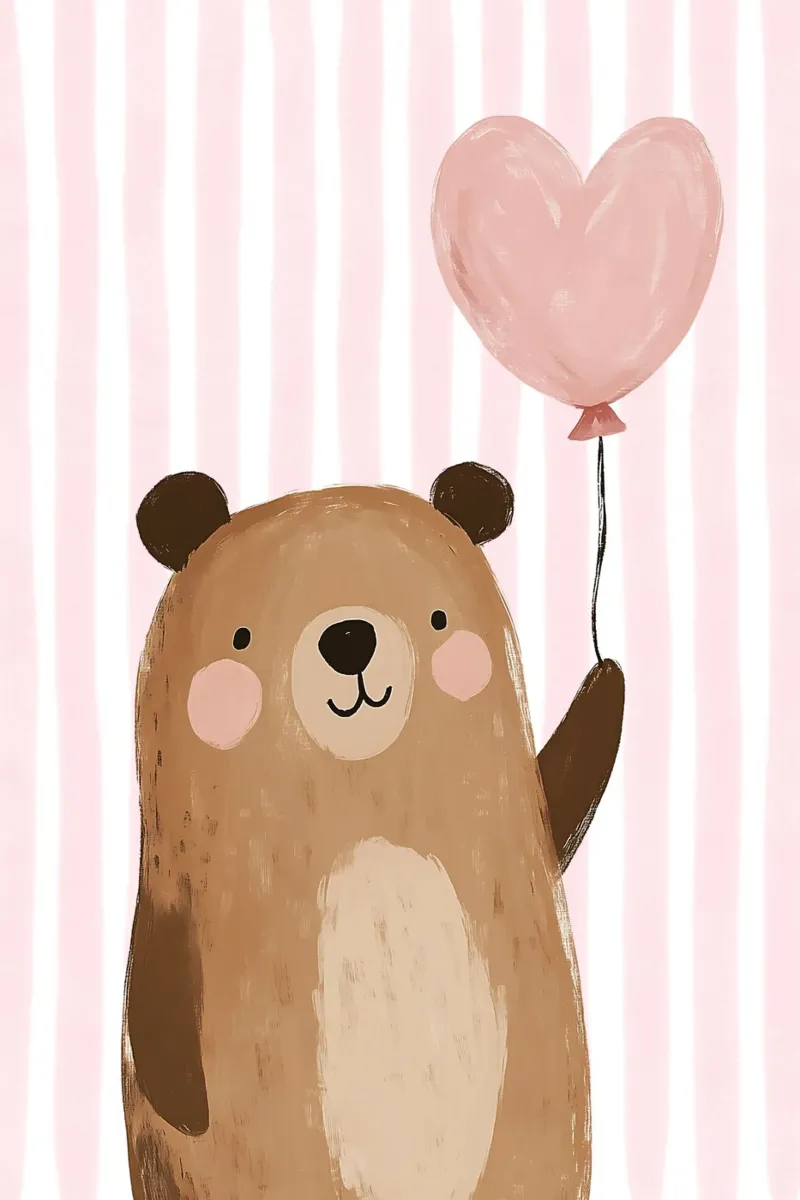 Orsetto carino con palloncino, stampa per la cameretta dei bambini poster con telaio in plastica da Little Lola