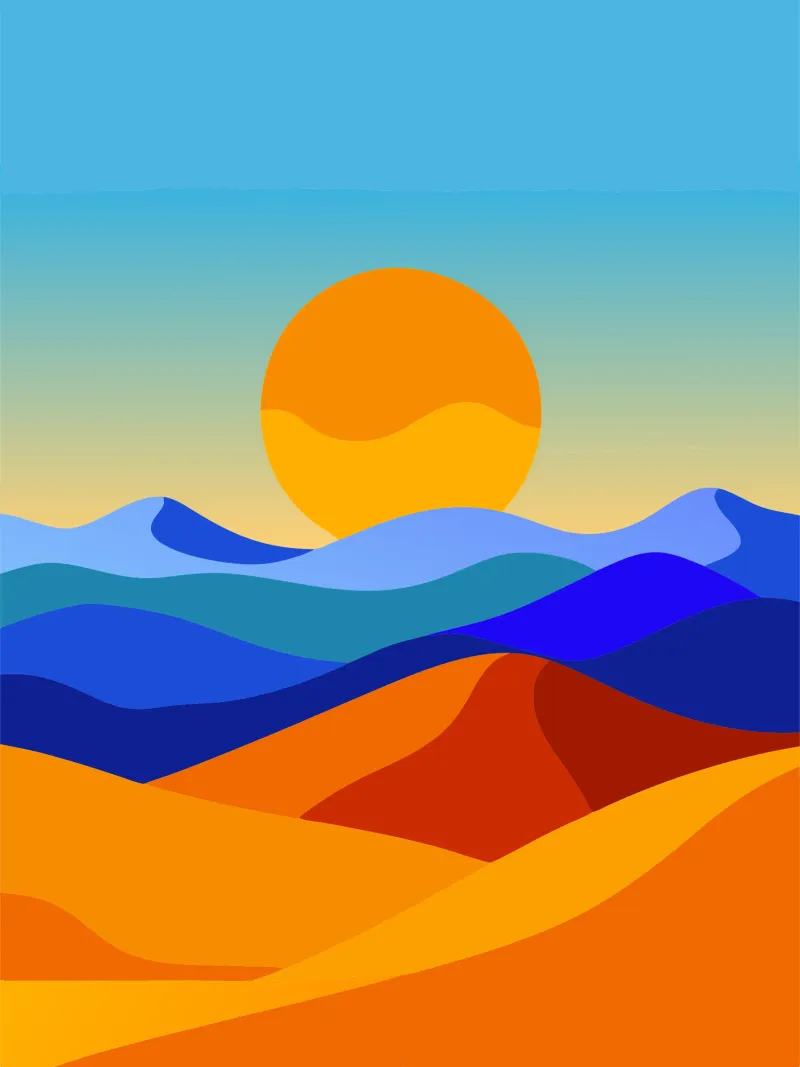 paysage désertique minimaliste illustration peinture art poster avec cadre en aluminium de zetazone