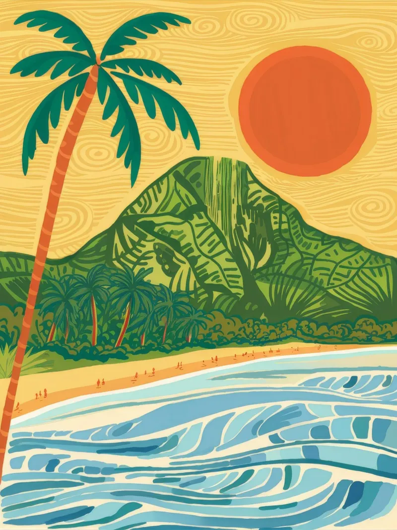 Vulcano Beach Sun poster con telaio in alluminio da Haven Mirage