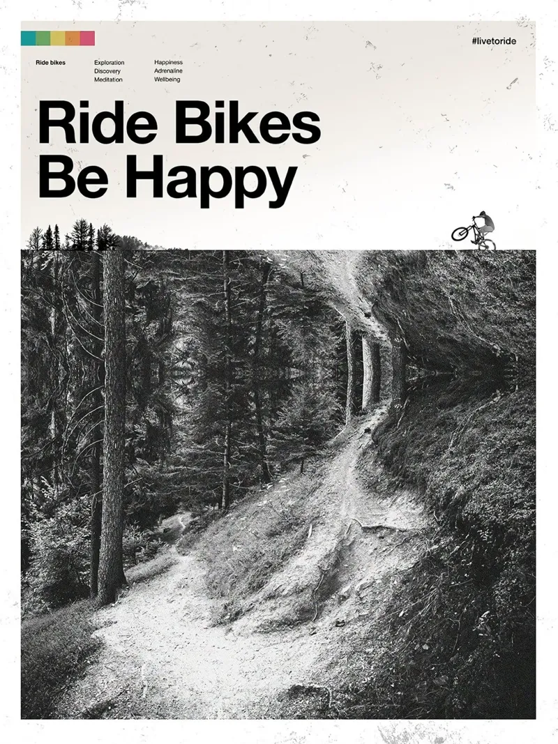 Cycling Print - Ride Bikes Be Happy poster with aluminum frame by Classicprint