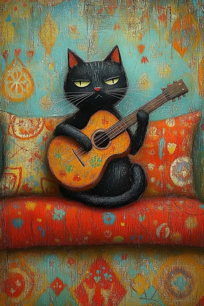 Gatto nero e chitarra pellicola backlit da fayzelkodok