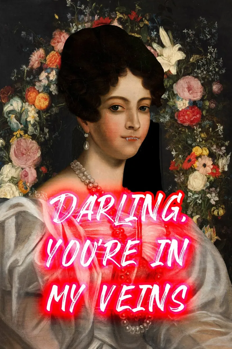 Vampire Woman Neon Text poster con telaio in legno da GraceDigitalArtCo