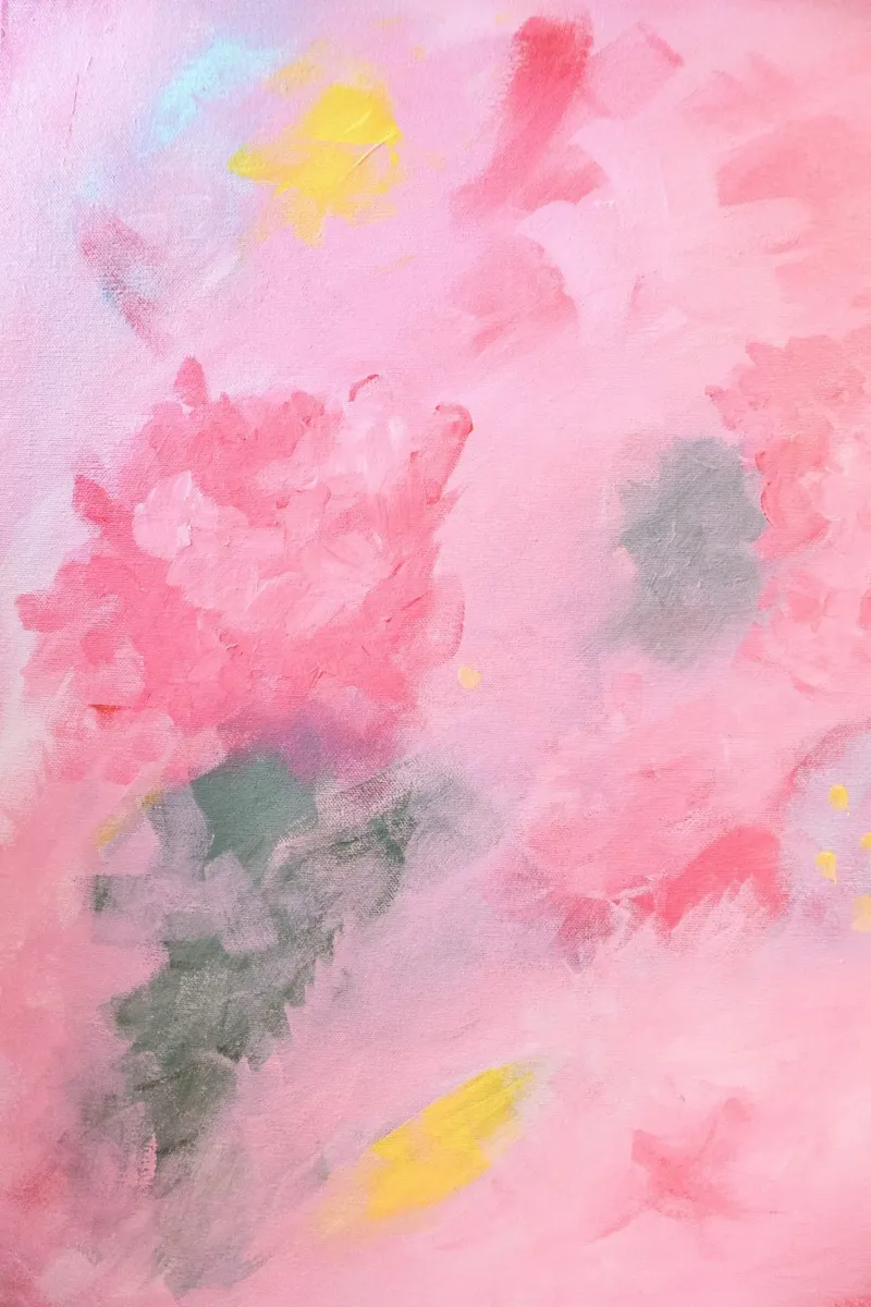 Abstract Painted Flowers Pink and Yellow poster con telaio in plastica da GraceDigitalArtCo