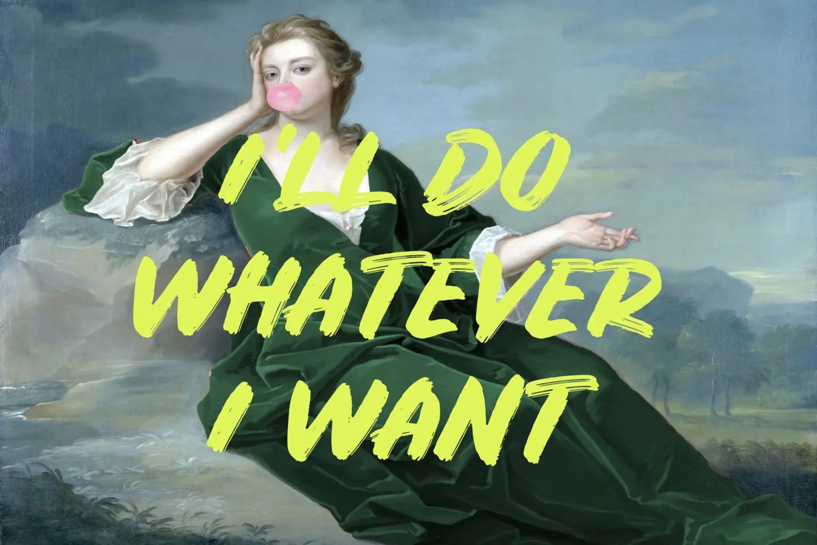 Neon Yellow Altered Portrait of a Woman poster con telaio in alluminio da GraceDigitalArtCo