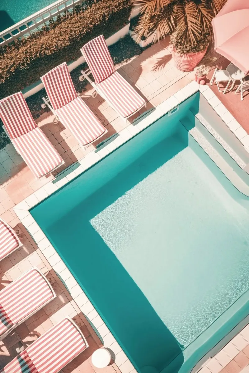 Red and White Striped Swimming Pool Scene pellicola backlit da GraceDigitalArtCo