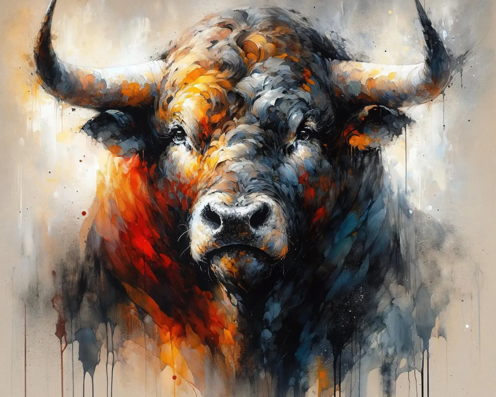Majestic Bull Aura in aquarel schaduwen hahnemühle van Chromatic Fusion Studio