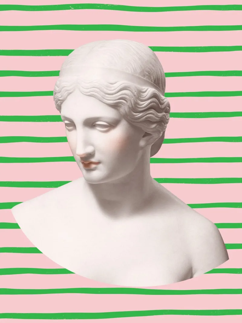 Goddess on pink and green stripes poster con telaio in legno da GraceDigitalArtCo