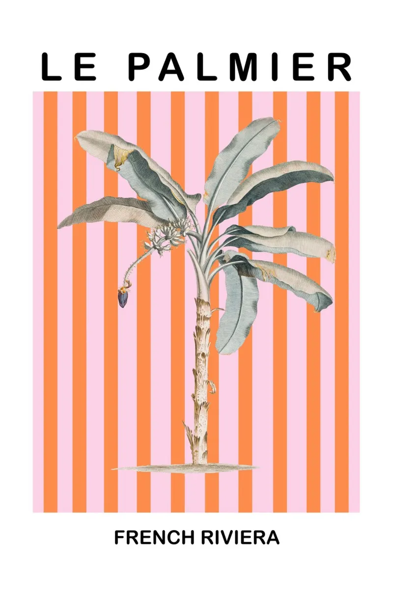 Pink and Orange Striped Palm Tree Art poster con telaio in plastica da GraceDigitalArtCo