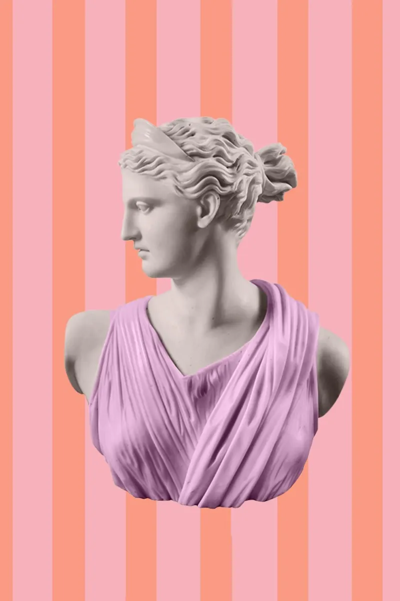 Artemis Goddess on Pink and Orange Stripes poster con telaio in legno da GraceDigitalArtCo