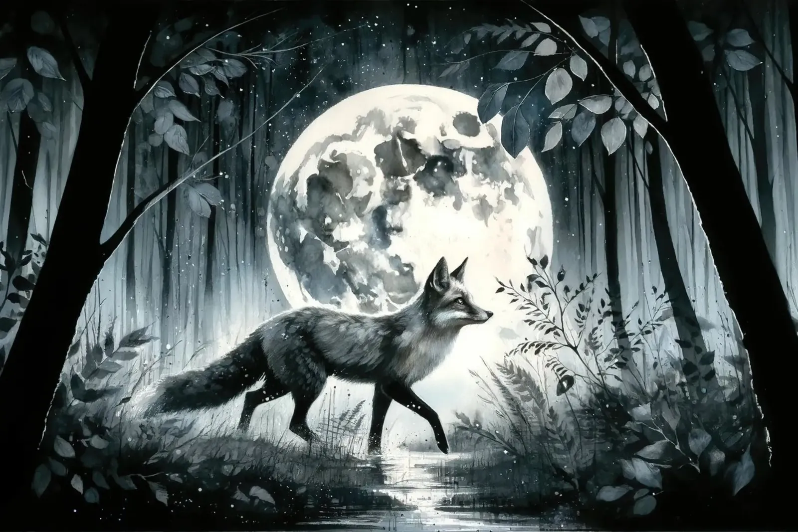Solitude au clair de lune dans la forêt de minuit toile avec Caisse américaine de Chromatic Fusion Studio