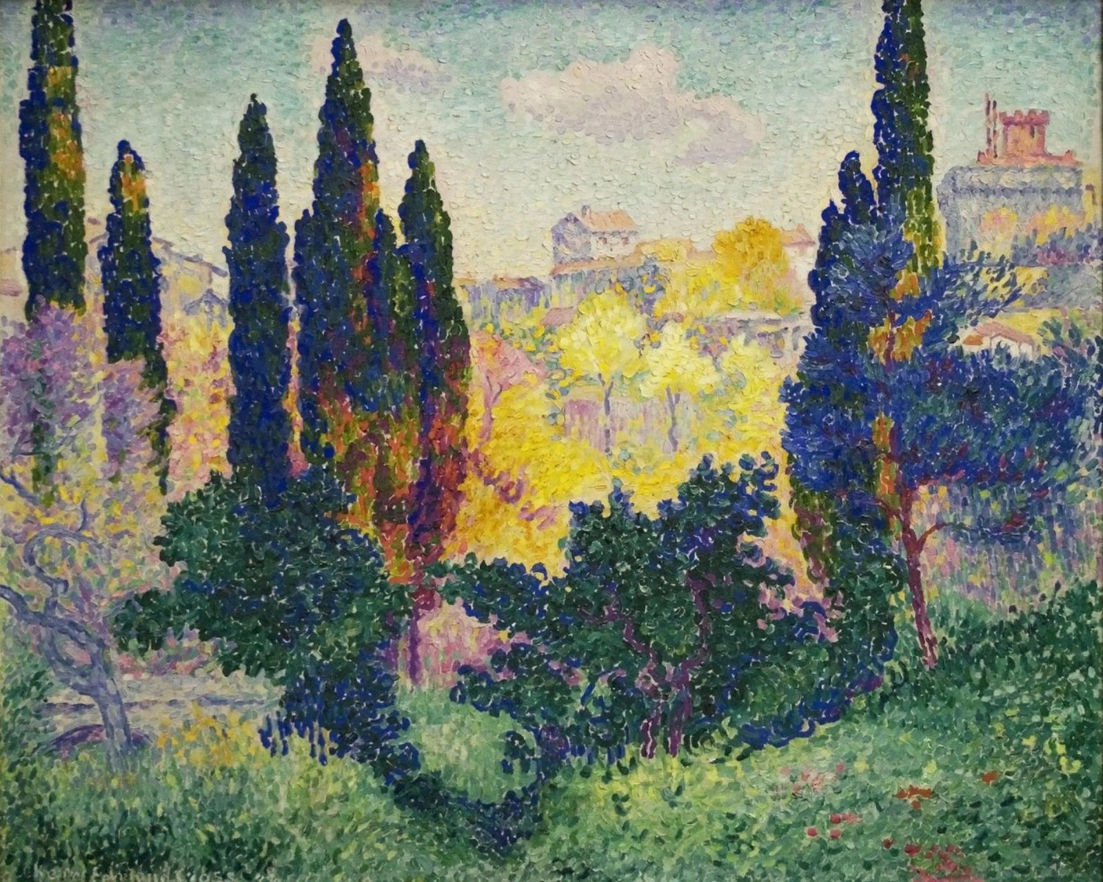 Henri-Edmond Cross - Die Zypressen in Cagnes (1908) Poster von Analic