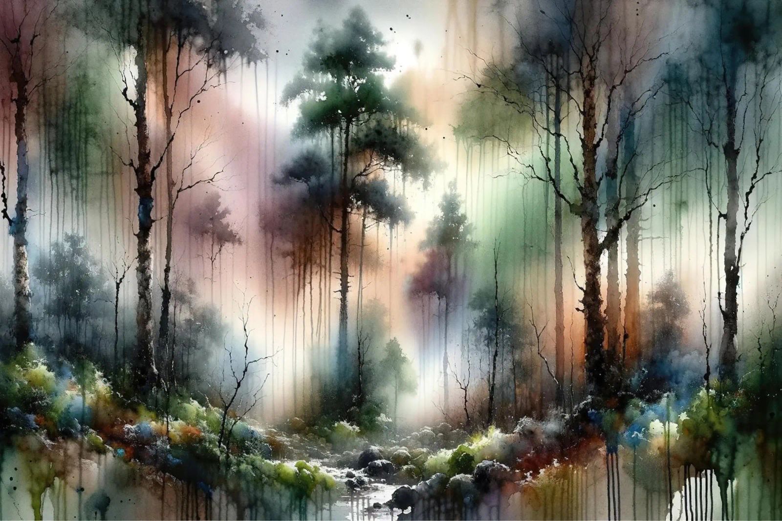 Mysteriöser Wald in dichten Nebel gehüllt Poster von Chromatic Fusion Studio