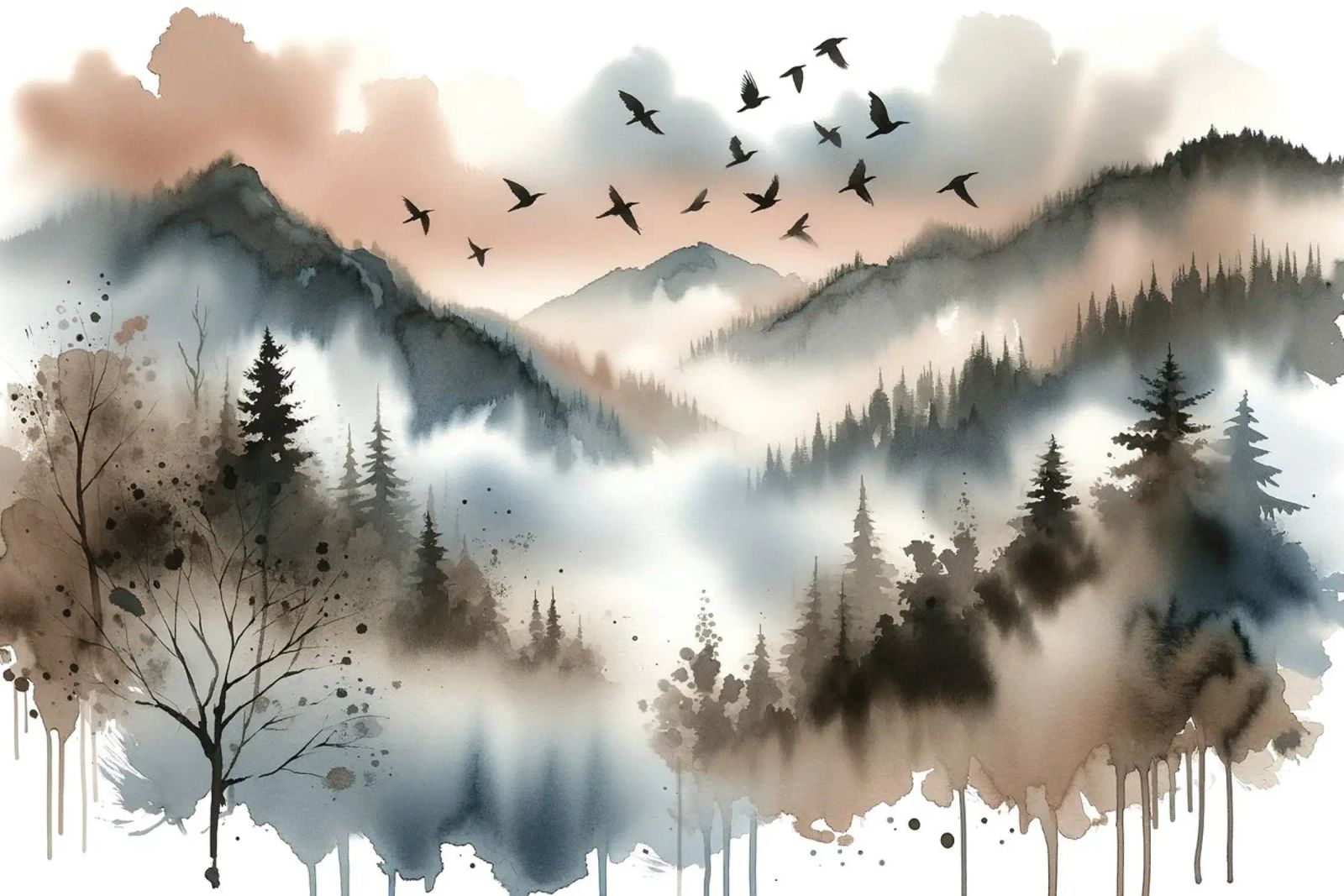 Montagnes mystiques voilées dans la brume matinale poster de Chromatic Fusion Studio