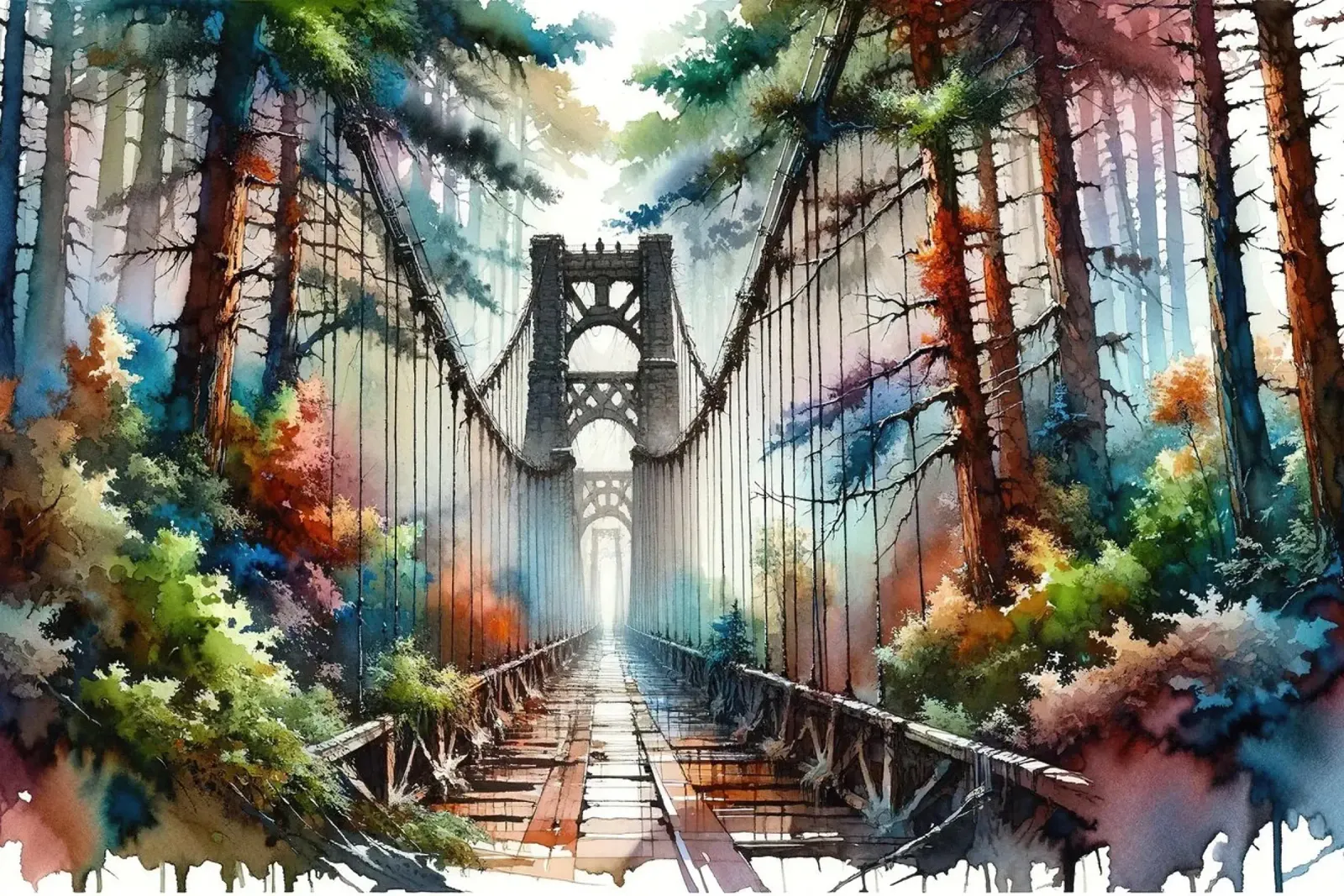 Ponte della foresta mistica poster con telaio in alluminio da Chromatic Fusion Studio