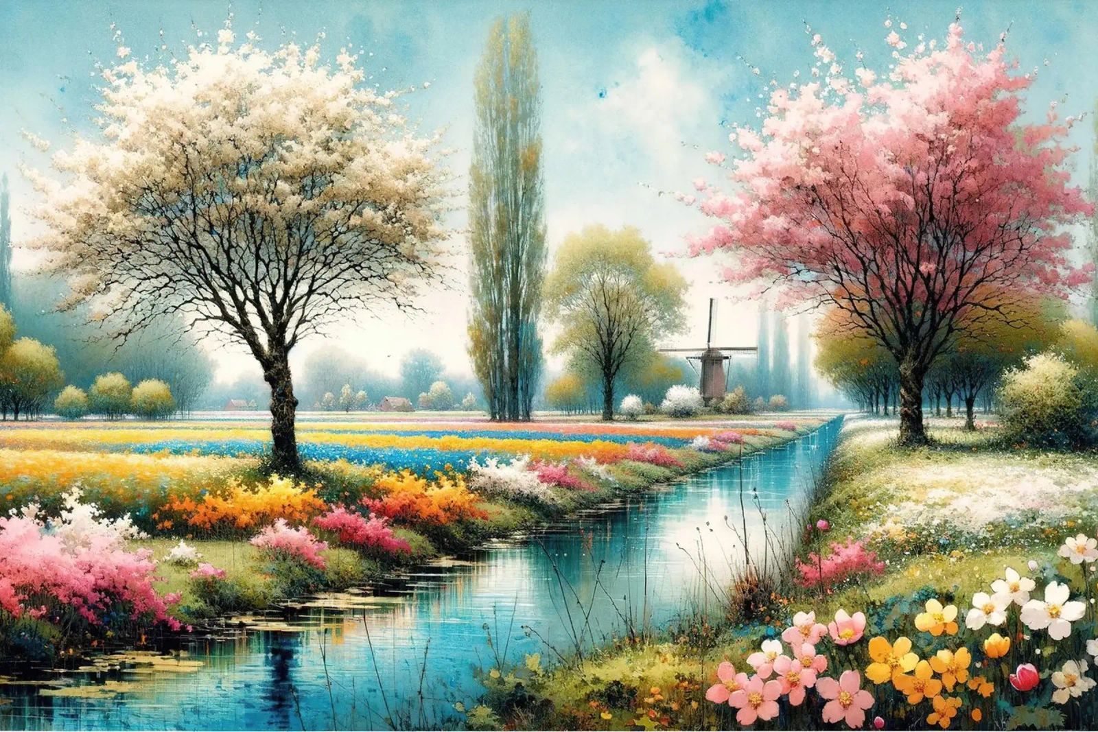 Paisaje primaveral en colores pastel poster de Chromatic Fusion Studio