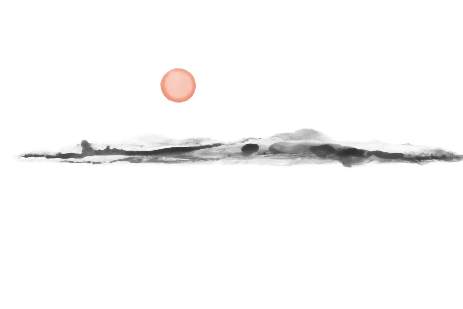 Aquarell bei Sonnenuntergang in Schwarz und Koralle Poster mit Kunststoffrahmen von NouveauPrints