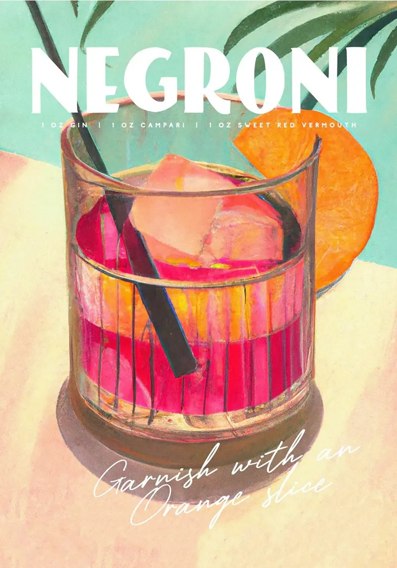 cocktail in vetro arancione negroni poster da Kevin Walters