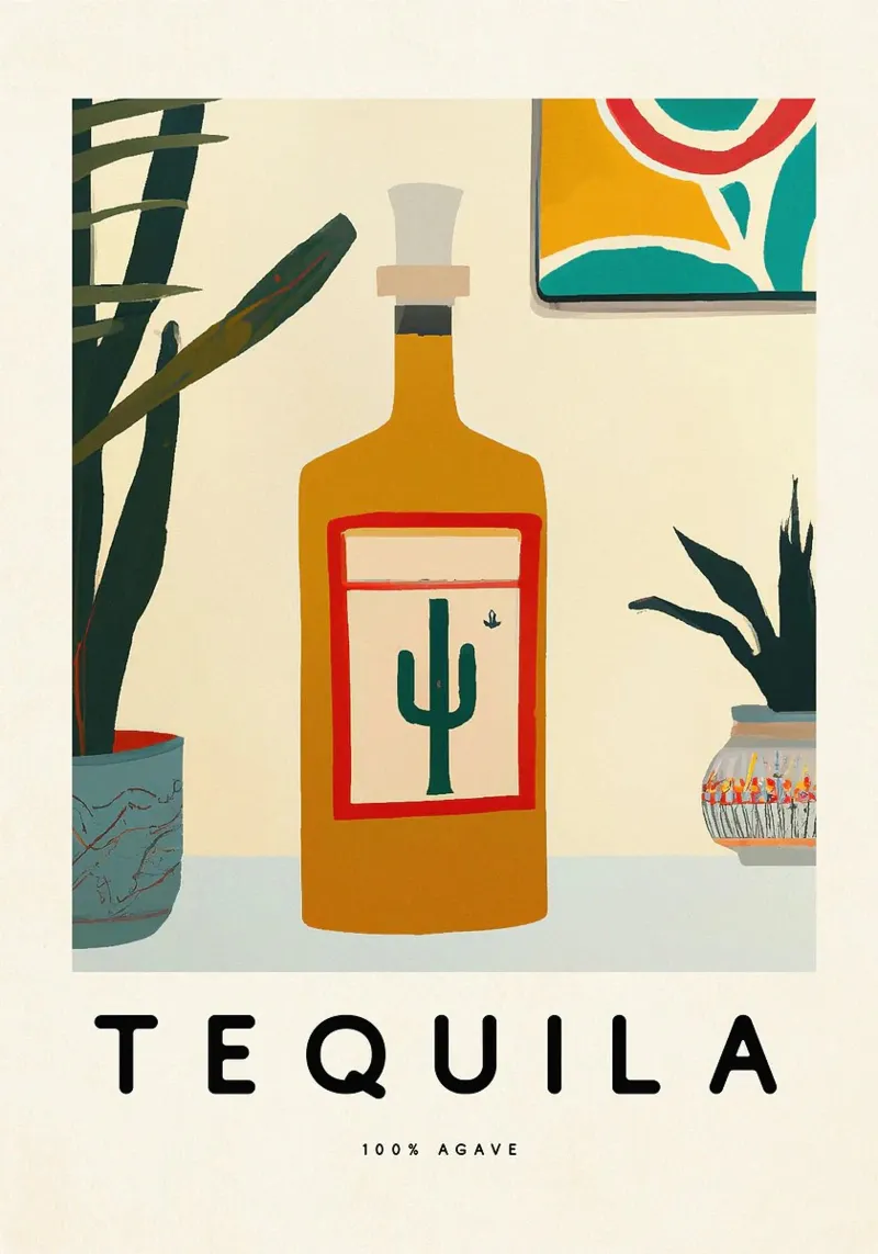 tequila bottle poster con telaio in legno da Kevin Walters
