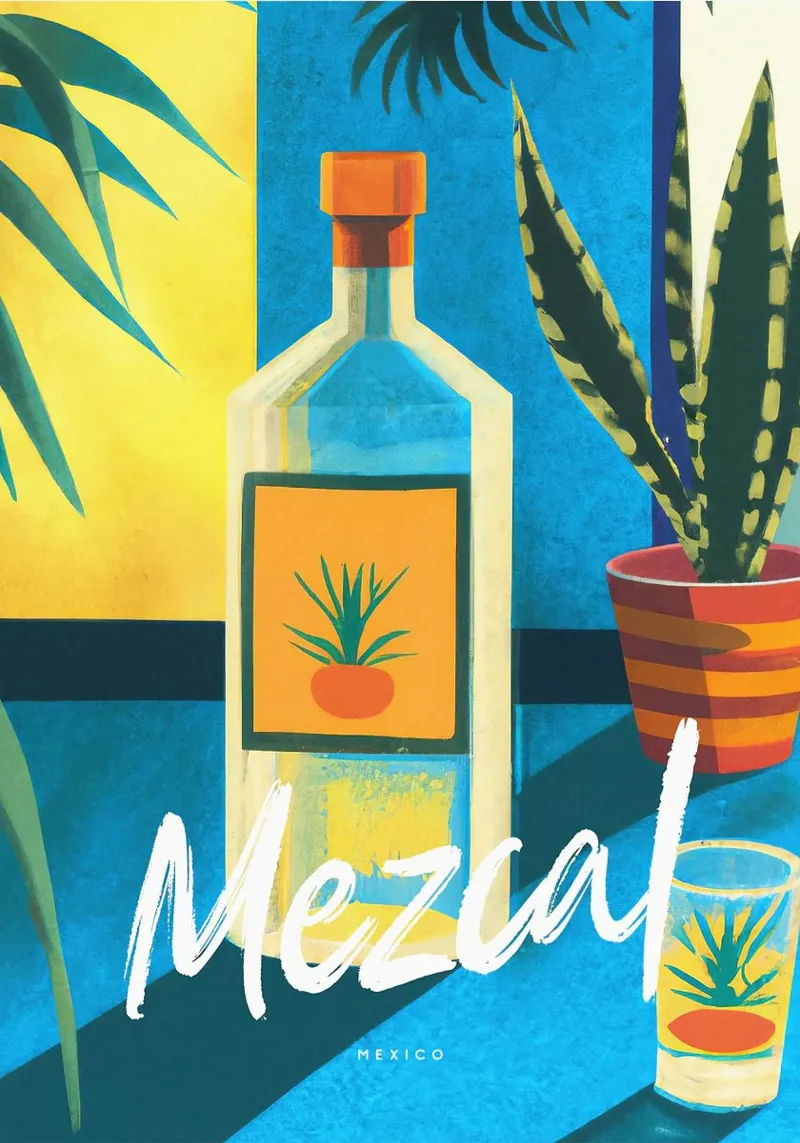 bottiglia di mezcal tela con Cornice a cassetta da Kevin Walters