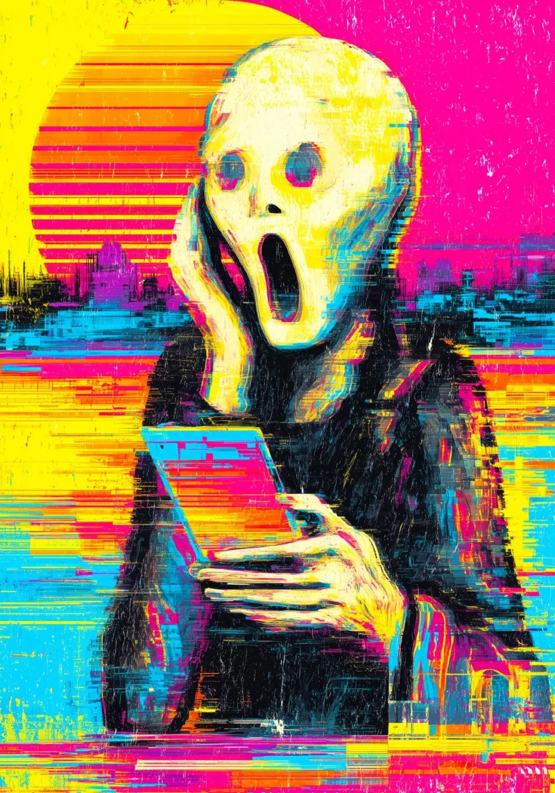 Pixel Panic poster con telaio in legno da Justyna Jaszke JBJart