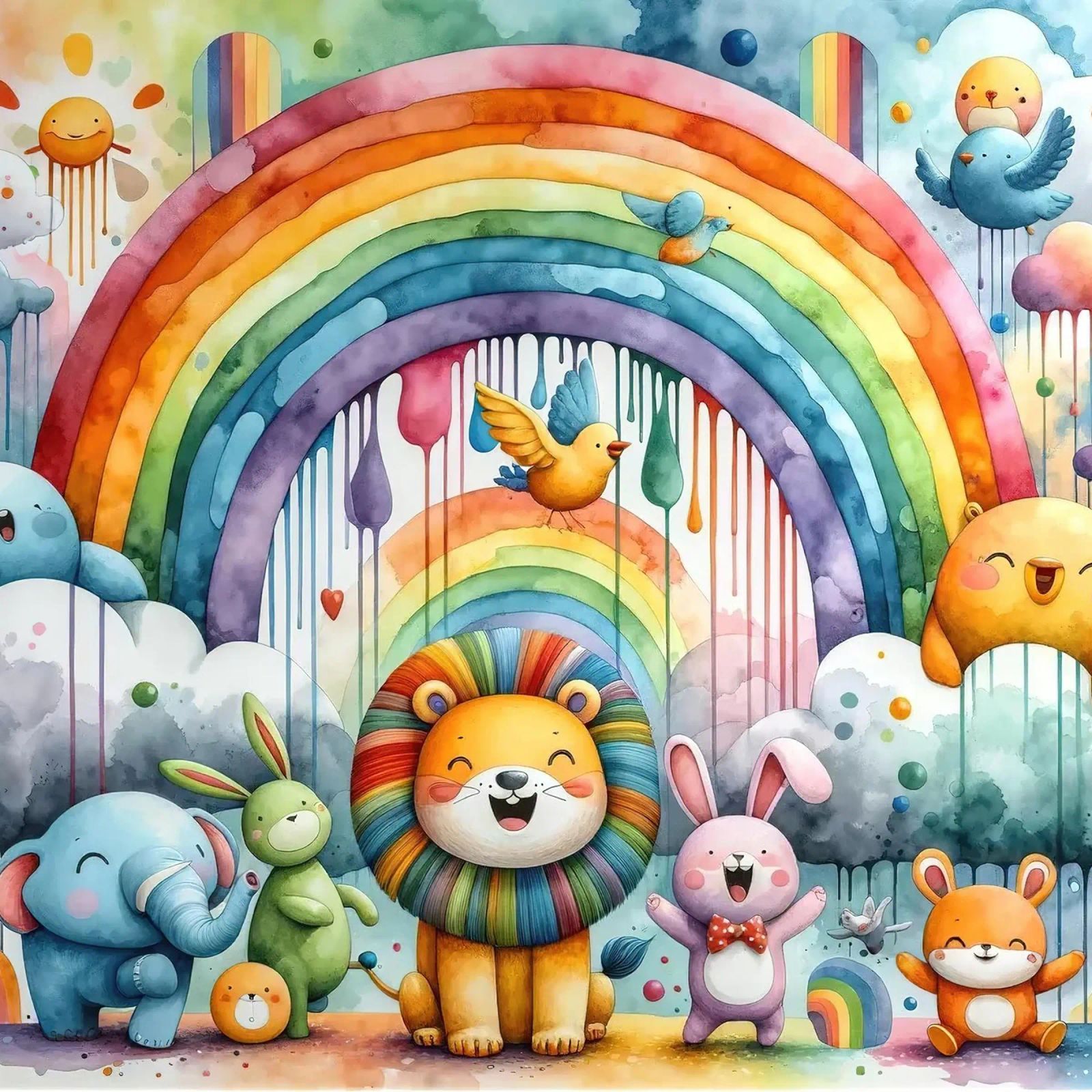 Arc-en-ciel et animaux en harmonie ludique poster de Chromatic Fusion Studio