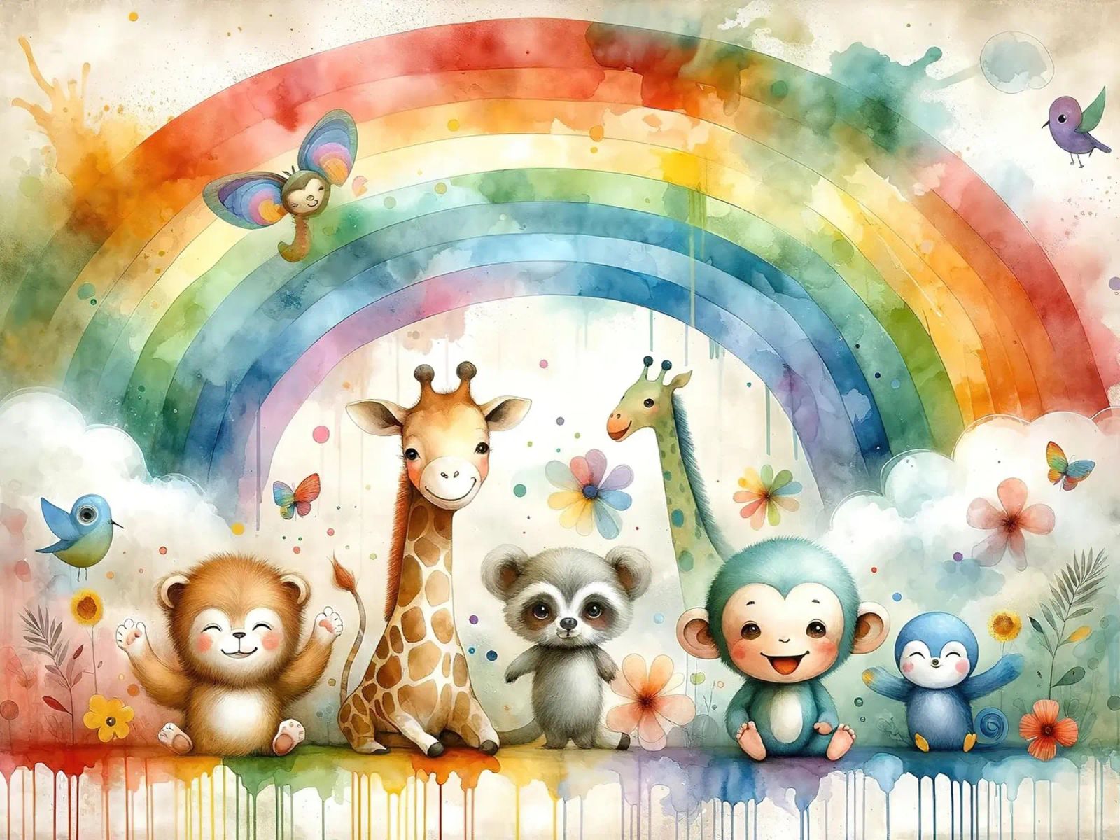 Arco iris con animales alegres metacrilato de Chromatic Fusion Studio