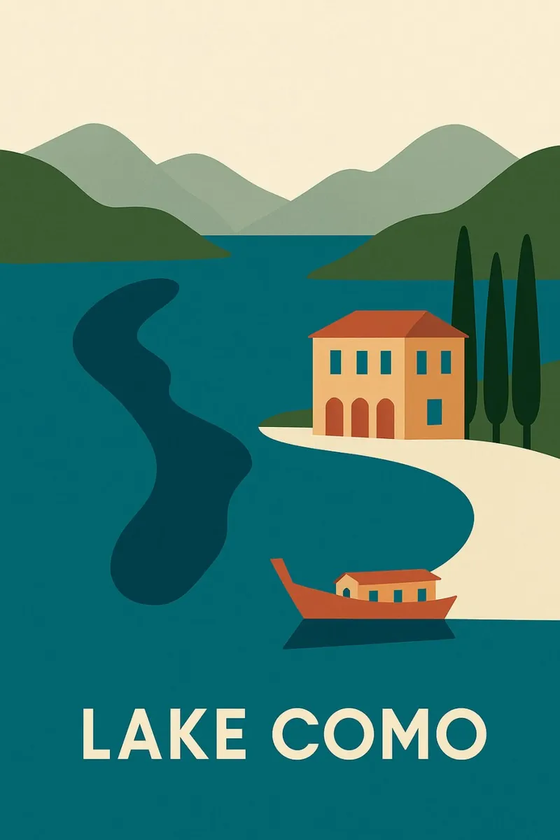 Escape to Lake Como - The design poster with accents poster with wooden frame by JETLAG | affiches voyage