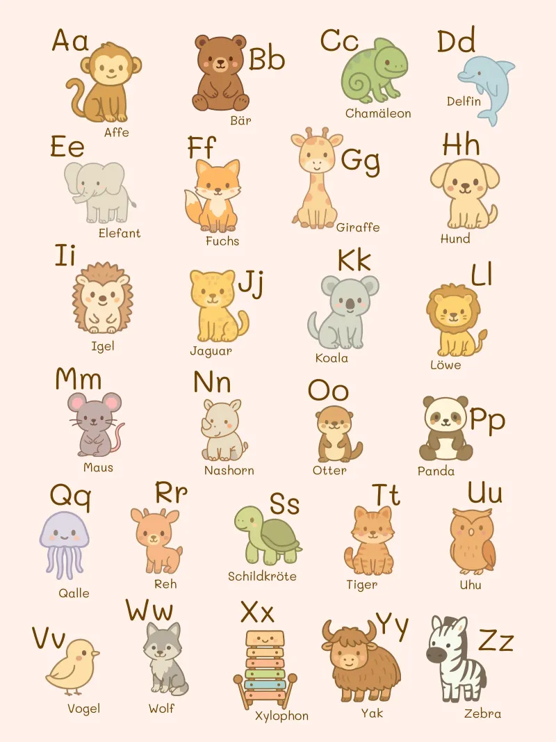 ABC - Alphabet animaux poster avec cadre en plastique de Personalizable Designs