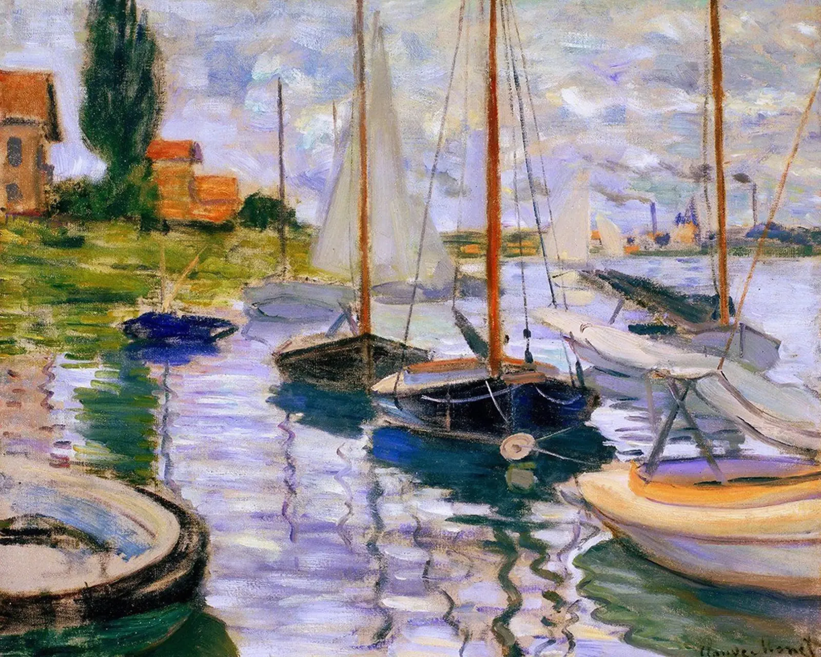 gebouwen zeilboten kustgezicht claude monet poster met houten frame van belong shop