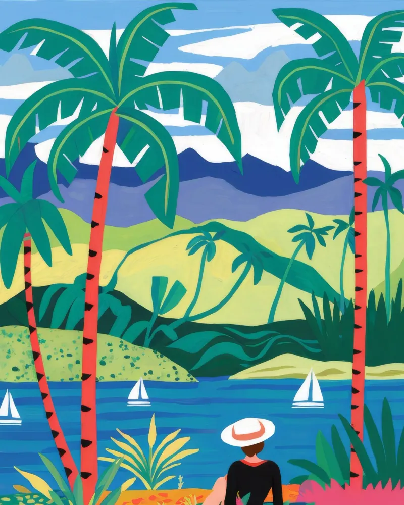 Panorama sulla vita dell'isola poster con telaio in plastica da Grande Serene