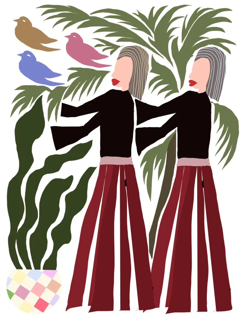 Twin Figures in Nature: Modern Abstract with Birds pellicola backlit da mysteriouscoco