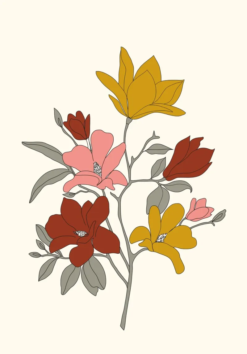 Colorful Minimal Line Art Magnolia pellicola backlit da Nadjaa