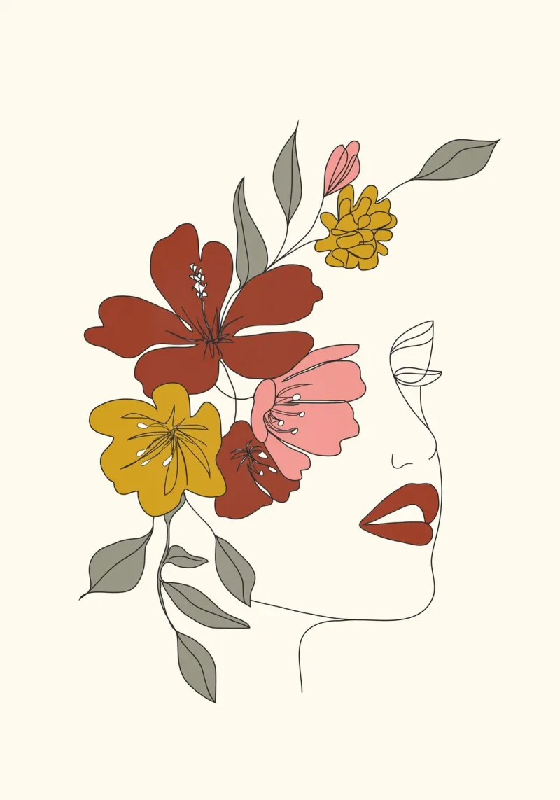 Colorful Thoughts Minimal Line Art Woman Face I poster con telaio in alluminio da Nadjaa