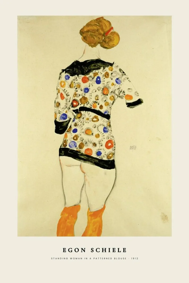 Egon Schiele - Standing Woman In A Patterned Blouse - 1912 pellicola backlit da Vintage by JUNIQE