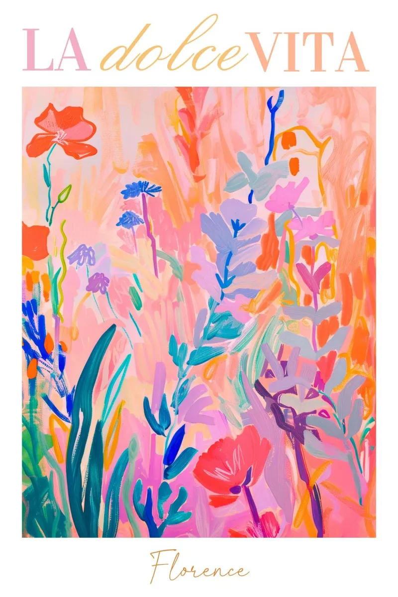 La Dolce Vita, Italian Flower Print, Abstract Flower Art poster with wooden frame by Boheme