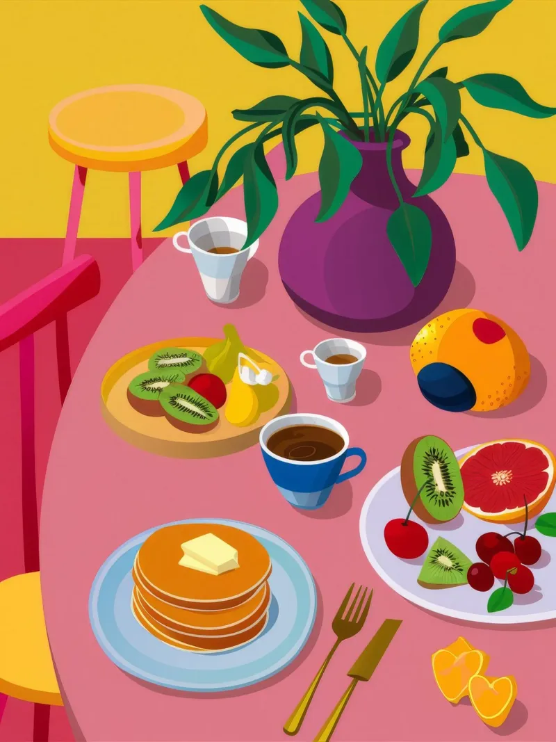 Pancake spalmati per la colazione poster con telaio in legno da Paez Harmony