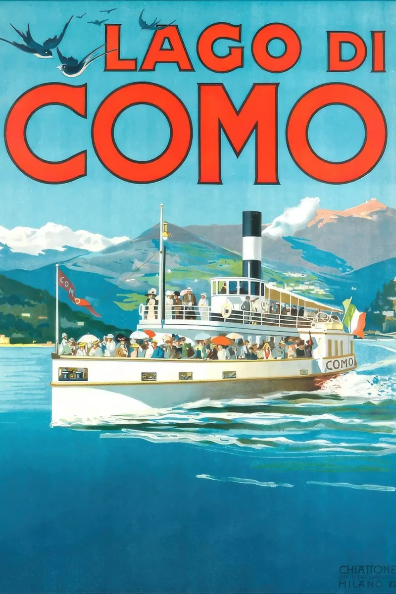 1900 Italië Comomeer Reizen canvas met Baklijst van Beauty wall