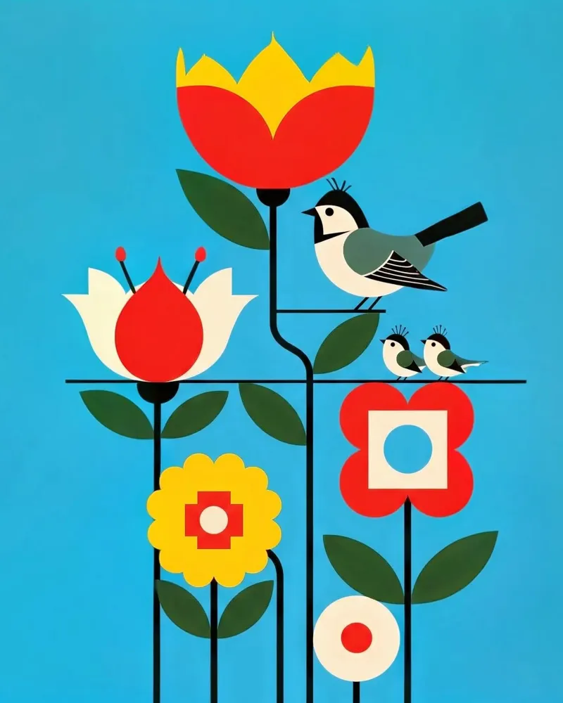 floral bauhaus #047: Blooms & Avian Perch tela con Cornice a cassetta da Zen Design
