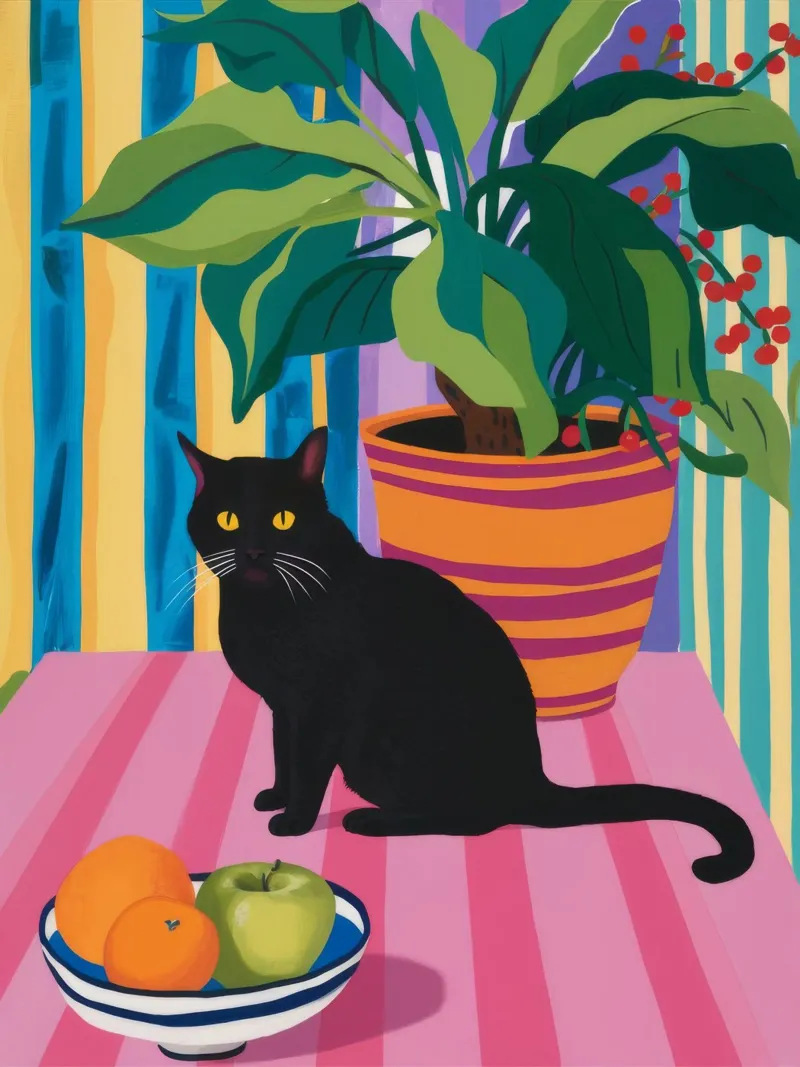 Frutta del gatto nero poster con telaio in legno da Haven Mirage