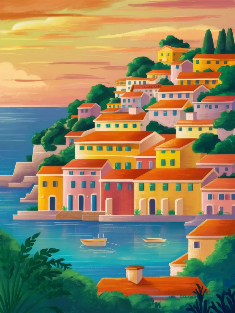 Portofino Golden Hour poster con telaio in legno da Paez Harmony