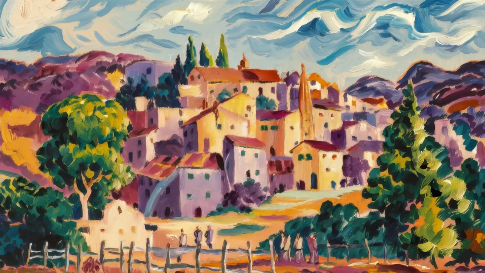 Città collinare illuminata dal sole pellicola backlit da Lush Essence