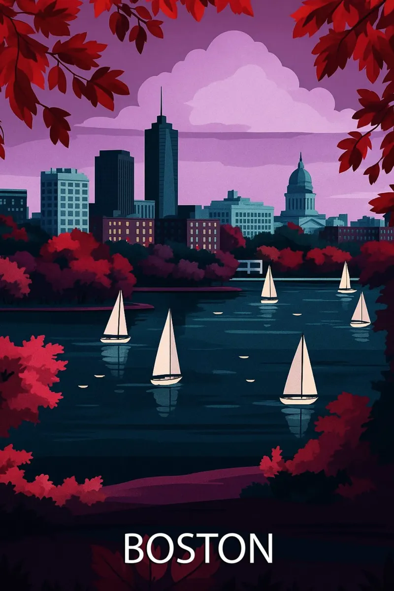 boston US skyline pittura vettoriale poster con telaio in alluminio da adzkiya