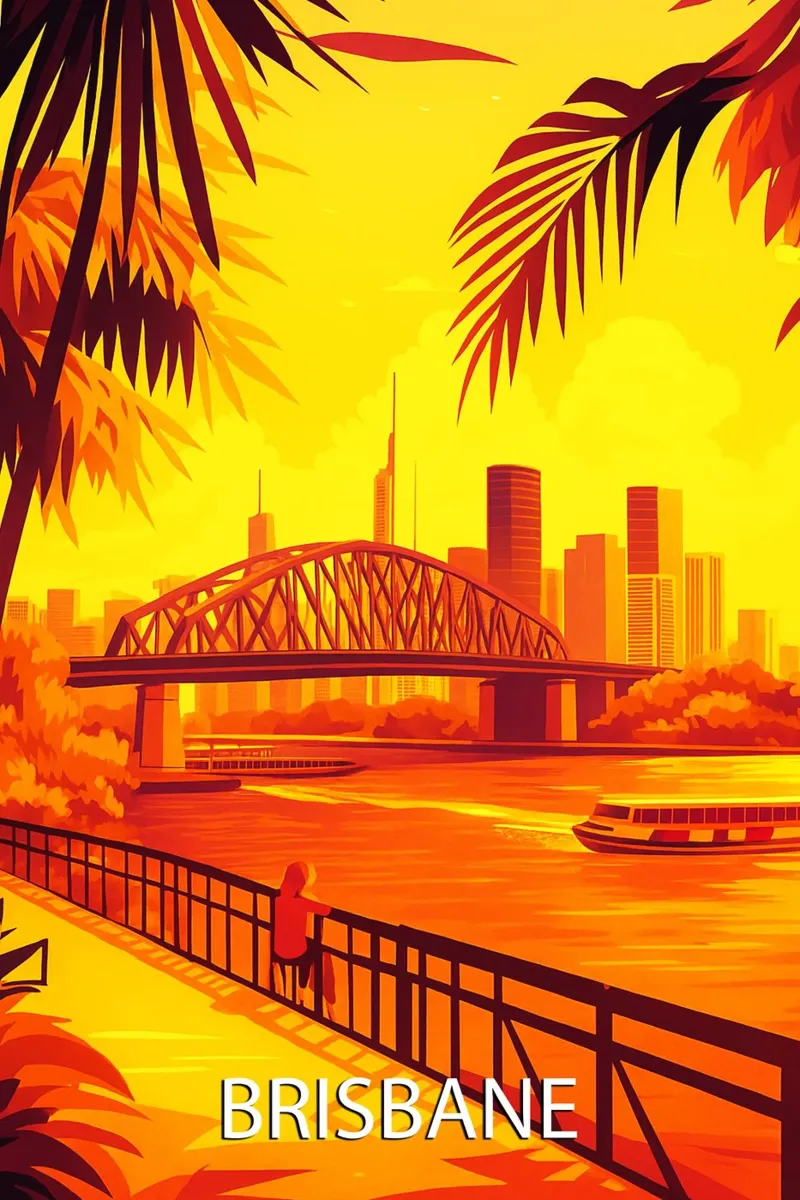brisbane skyline pittura vettoriale poster con telaio in alluminio da adzkiya