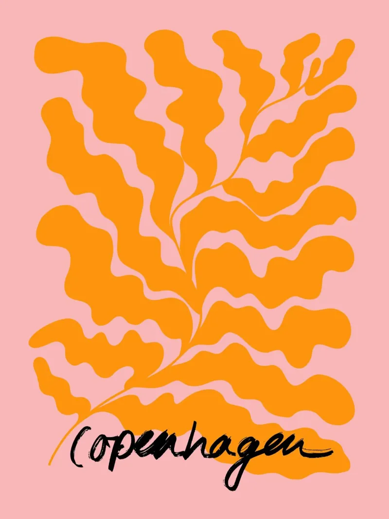 Pink and Orange Leaf Copenhagen Art poster con telaio in legno da GraceDigitalArtCo