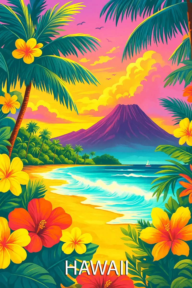 hawaii skyline vector painting canvas by adzkiya