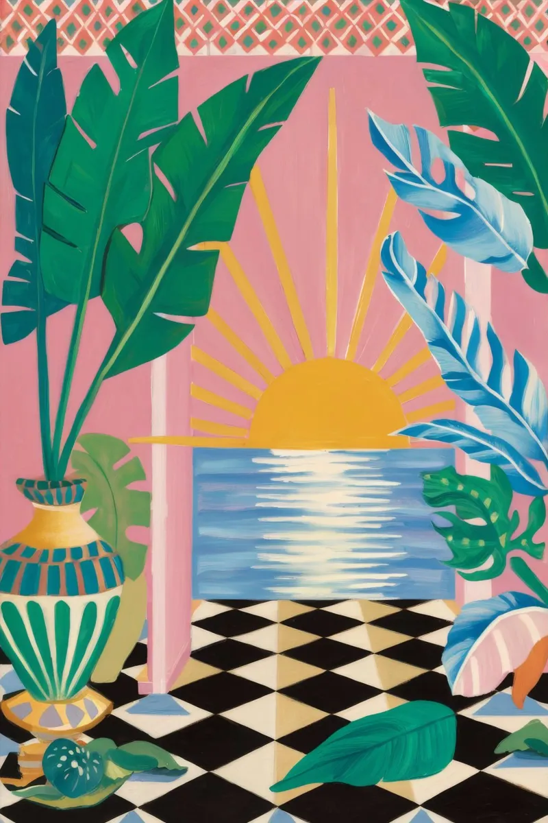 Serenità del tramonto a scacchiera poster con telaio in plastica da Grande Serene