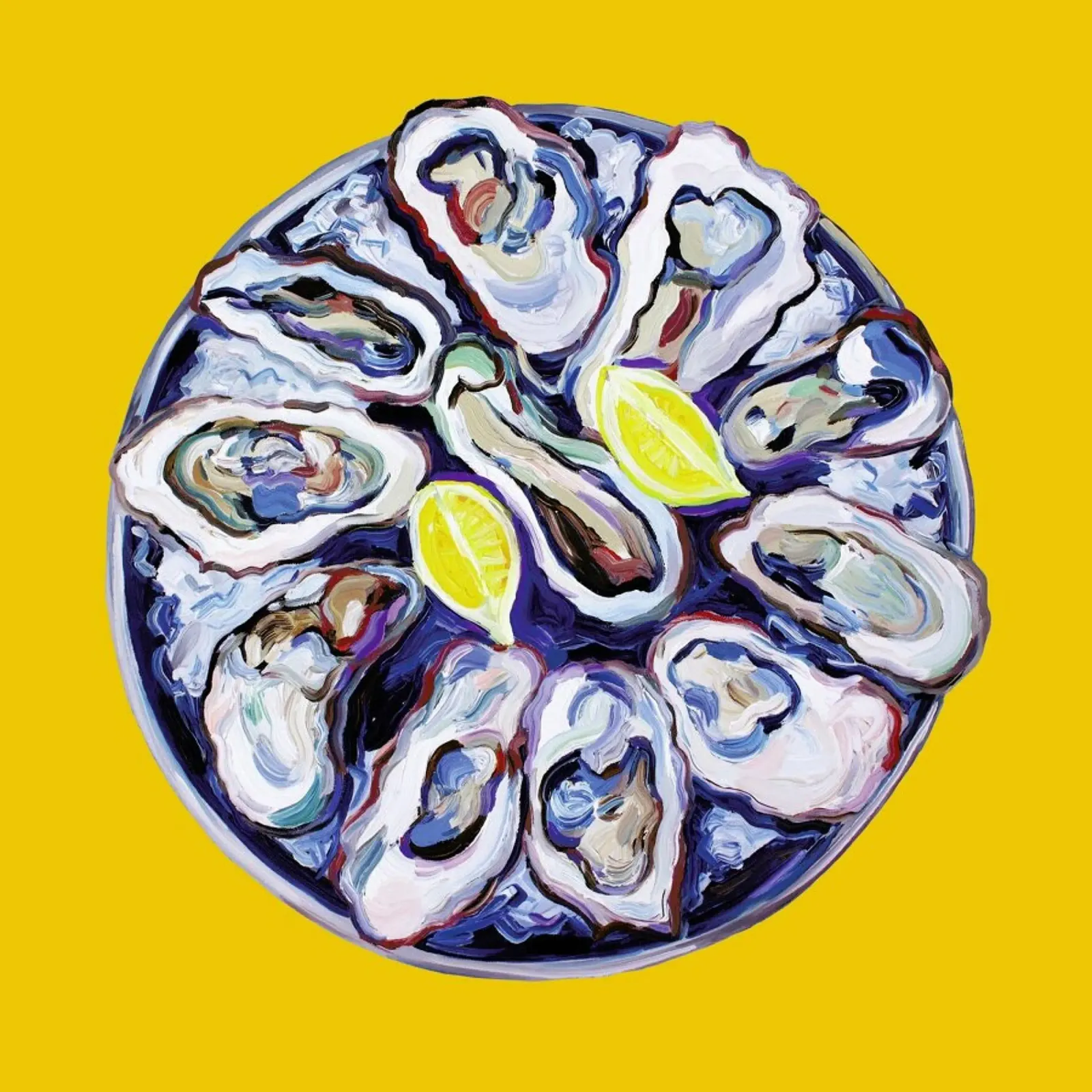 Oysters On A Plate Yellow poster con telaio in alluminio da Alice Straker
